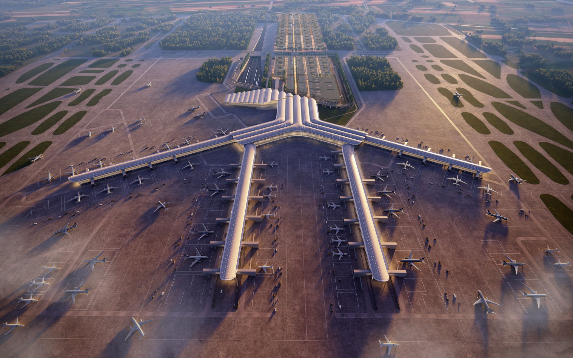 Wizualizacja koncepcyjnego projektu Centralnego Portu Lotniczego, fot. CPK